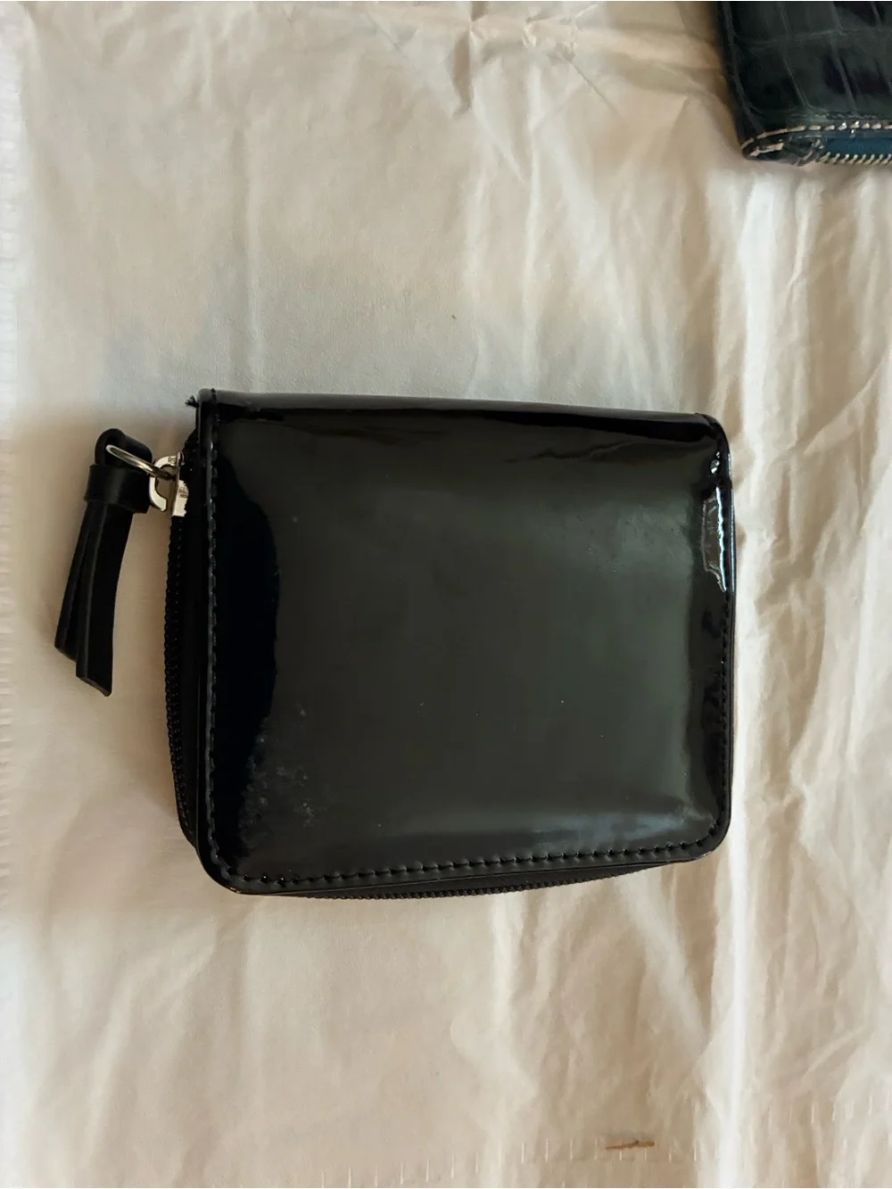Nine West Set: Croc Embossed Teal Wristlet & Glossy Black Bow Wallet
